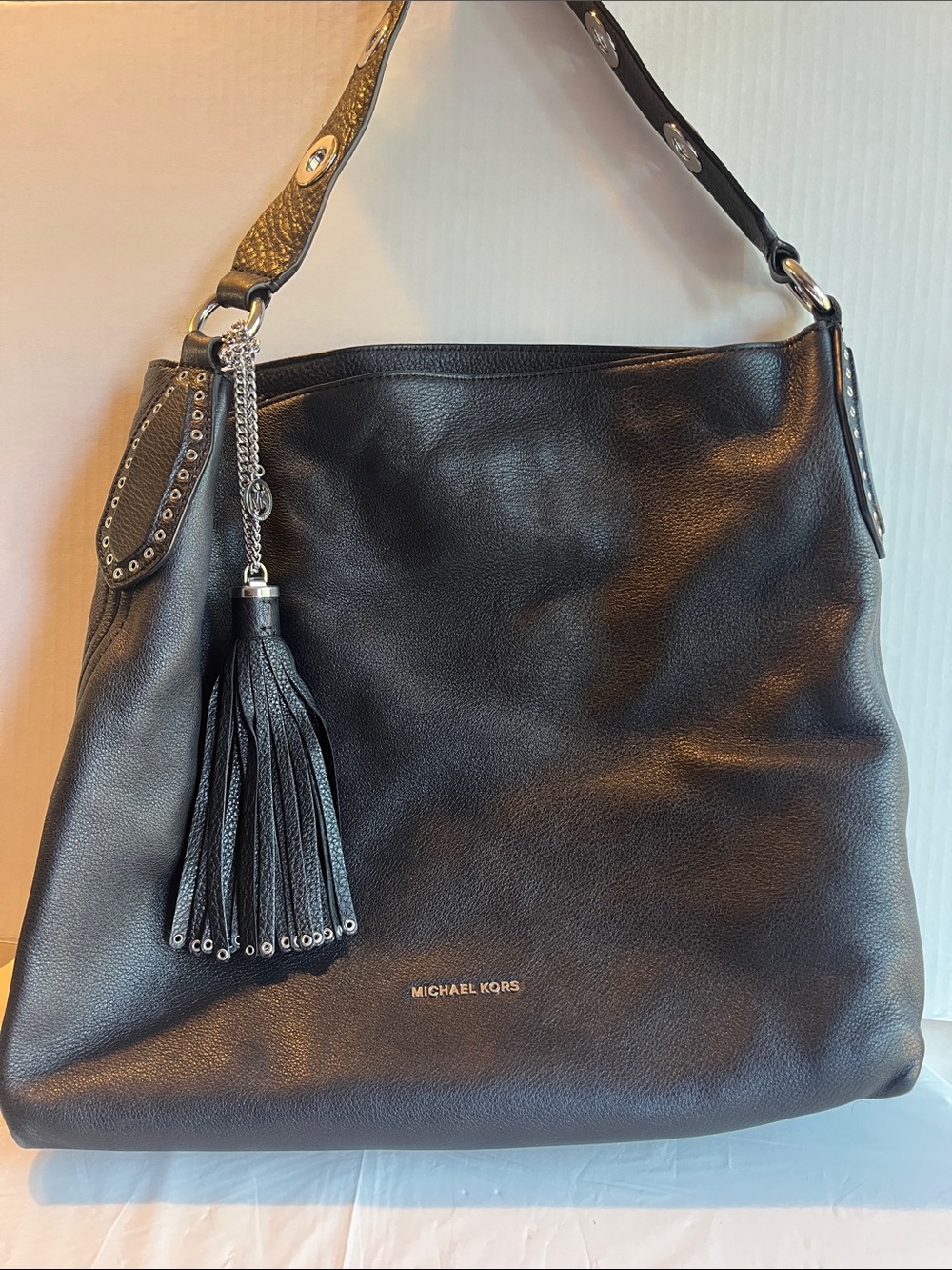 Michael Kors Black Brooklyn Large Pebble Grain Leather Shoulder Bag